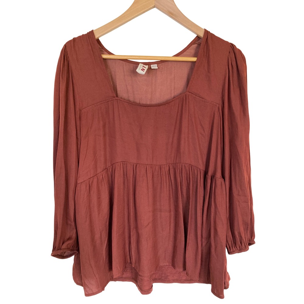 Dolan Left Coast Collection Rust Brown Square Neck Babydoll Peplum Top Large